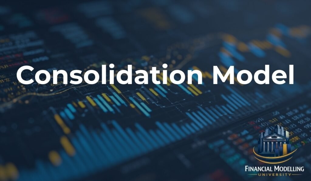 Financial consolidation model concept with charts and financial data visualization