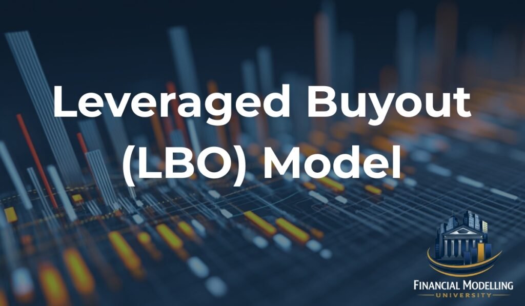 Leveraged buyout LBO financial model concept with financial charts and market data background