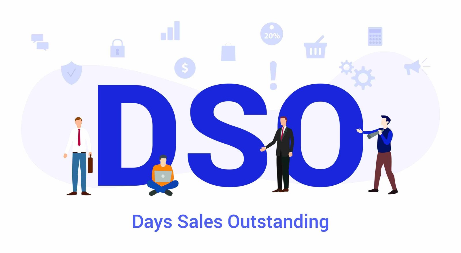 Illustration of DSO meaning Days Sales Outstanding with business icons and people around the text
