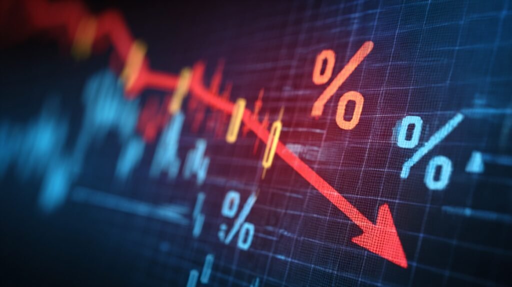 Downward trending financial chart with percentage symbols representing discount rate or WACC