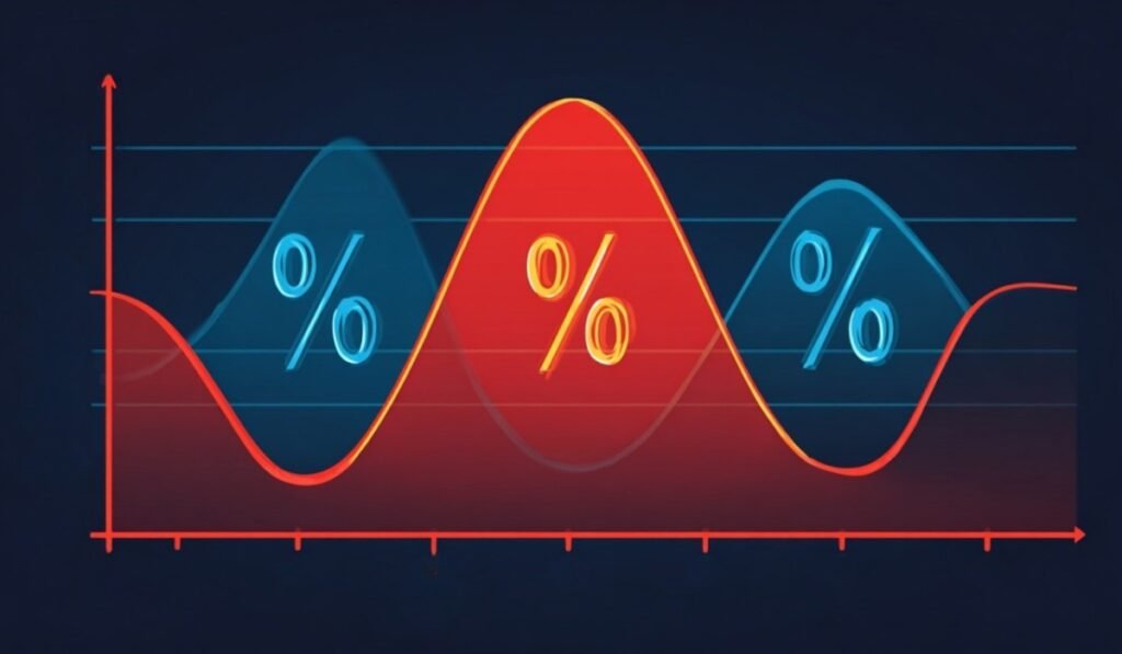Graph showing fluctuating percentage curves representing operating margins over time