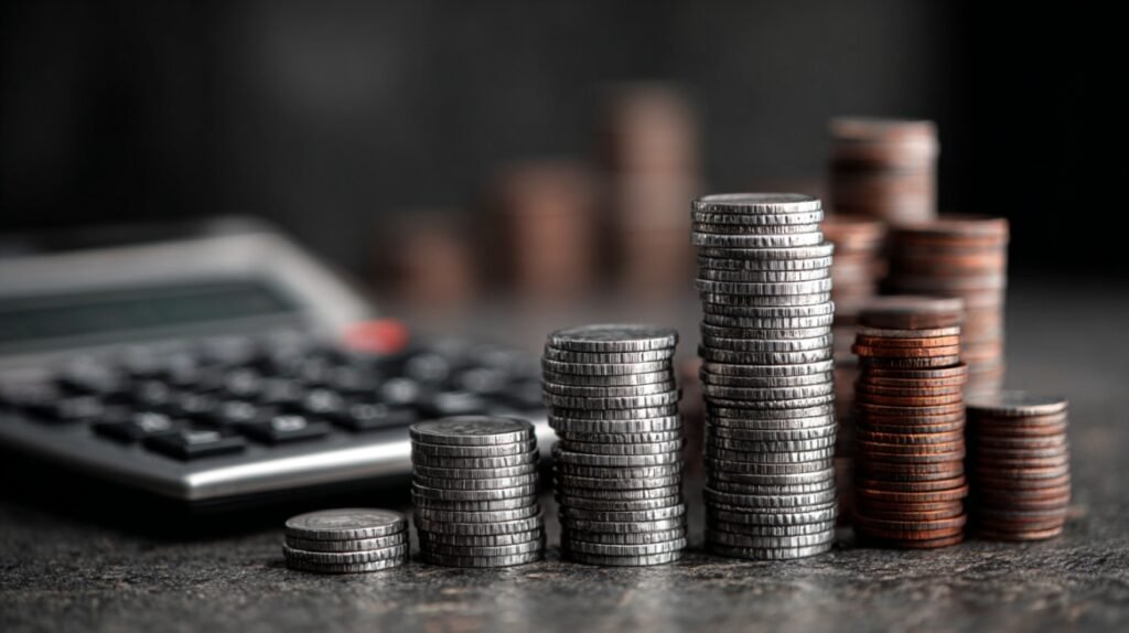 Stacks of coins beside a calculator representing cost-based valuation analysis