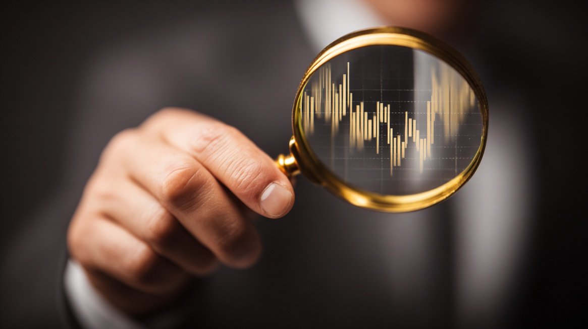 Close-up of a magnifying glass highlighting a financial chart