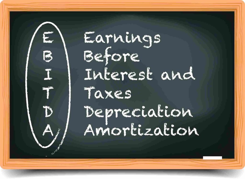 Chalkboard showing the acronym EBITDA and its full meaning written out